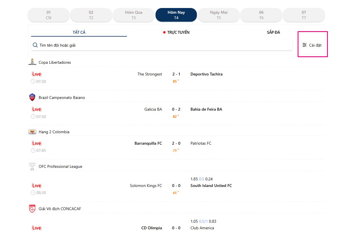 livescore bóng đá