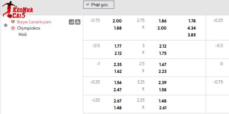 Tỷ lệ kèo Bayer Leverkusen vs Olympiakos