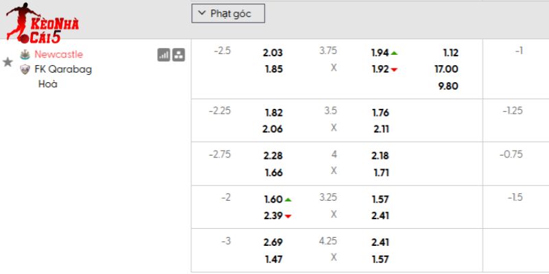 Tỷ lệ kèo Newcastle vs Qarabag